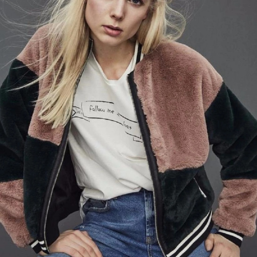 ASOS noisy may Mauve green faux fur bomber jacket
